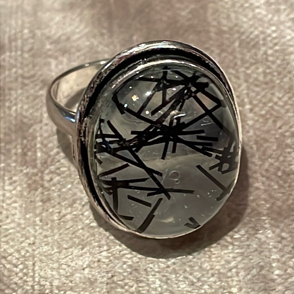 Rutilated Quartz Silver Ring Size 6.5
